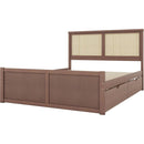 Queen Size Wood Storage Platform Bed with 4 Drawers, Rattan Headboard, Espresso