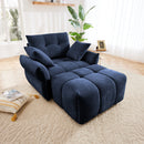 Modern Ergonomic Single Seater Sofa with Ottoman, High-Resilience Support, Blue Chenille Upholstery