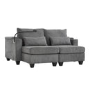 Convertible Chaise Lounge 63' Loveseat Sofa Bed with USB Ports, Cup Holders, Phone Holder, Ample Storage, Grey Corduroy