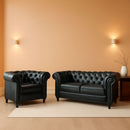 Two Piece Chesterfield Leather Living Room Set With Black Leather Loveseat And Chair