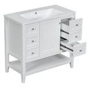 36' Bathroom Vanity with Sink Combo, One Cabinet and Three Drawers, Solid Wood and MDF Board, White (Old Sku:SY999505AAK)