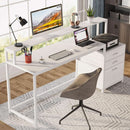 White Computer Desk With File Cabinet And Monitor Stand