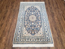 Semi Antique Fine Persian Nain Rug, Ivory & Blue, Wool with Silk Accents, 3'9" x 6'2"