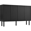ON-TREND Minimalist Shoe Cabinet with 5 Solid Wood Legs, Cream Style Sideboard Buffet Cabinet with Fluted Doors, Large 4-Door Storage Cabinet with Adjustable Shelves for Living Room, Black, 55.1*13.7'