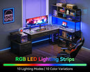 79 Inch L Shaped Desk With LED Lights Power Outlets