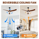 Ceiling Fan With 3 Blades, Remote Control Reversible DC Motor, Dimmable Light, And 1H / 4H / 8H Timer - Black