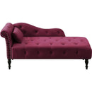 60.6" Velvet Chaise Lounge Buttons Tufted Nailhead Trimmed Solid Wood Legs with 1 Pillow,Burgundy (Left Arm Design as Shown in the Picture)