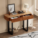 TREXM Solid Wood Entryway Table with Fluted Design, Retro Minimalist Console Table with Storage, Narrow Sofa Table with Metal Legs for Entryway Hallway Living Room(Natural+Black)