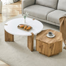 Fashionable Versatile MDF Coffee Table Set with White and Wood Textured Finish