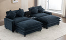 Contemporary Chenille Upholstered Sectional Sofa with Ottomans, USB Ports, Cup Holders & Storage, Blue