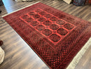 Afghan Turkoman Rug 7x10, Vintage Yamud Beshir Bokhara Carpet, Red and Black Bukhara Hand-Knotted Oriental Wool Handmade Rug, Elephant Foot