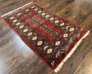 Red Pakistani Turkoman Rug 3x5, Bokhara Design, Vintage, Signed