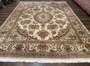 Sino Persian Rug 8x10, Floral, Elegant, Fine 225 KPSI, Beige, Wool & Silk