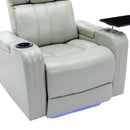 Modern PU Leather Power Recliner with Cooling Cup Holder, Bluetooth Speaker, LED Lights, USB Ports, Tray Table, Arm Storage, Grey