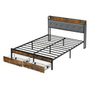 Modern King Bed Frame with Storage & LED Lights, Upholstered Headboard, USB Charging Station, Easy Assembly, Grey