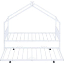 Twin Size Metal House Bed with Twin Size Trundle, White