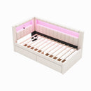 Upholstered Twin Size Platform Bed with USB Ports and LED Belt, With 2 Drawers, White