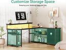 61 Inch L Shaped Desk With Power Outlets For Home Office