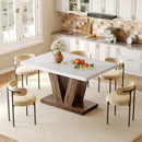 47 Inch White Rectangular Dining Table With Rustic Pedestal