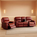 Manual Recliner Sofa Set Red Bonded Leather With Cup Holders