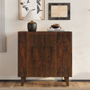 TREXM Wood Accent Cabinet with Storage, Rustic Mango Wood Storage Cabinet with Fluted Design and Adjustable Shelf for Dining Room, Kitchen, and Living Room (Honey)