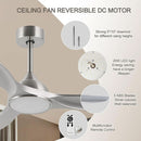 52 Inch Quiet DC Motor Ceiling Fan With LED Lights Remote Control
