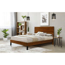 Mid-Century Modern Solid Wood Bed Frame King Size Platform Bed with Three-Piece Headboard Design, No Box Spring Needed, Brown