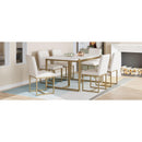 TOPMAX Modern Dining Table Set for 6 Faux Marble Kitchen Table Set with 6 Upholstered Dining Chairs, 7-Piece, White+Golden