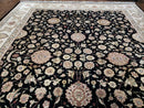 8' 5" X 11' 6" Vintage Handmade Oriental Floral Wool Rug Silk Accent Black Nice