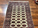 Pakistani Bokhara Rug 4x6, Turkoman Carpet, Vintage Handmade Wool Rug, Ivory
