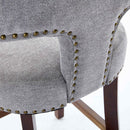 Mid Century Modern Counter Height Bar Stools Set of 2, Farmhouse Linen Fabric Upholstered Accent Chair Curved Backrest with Copper Nails around,Kitchen Chairs with Hardwood Frame, Gray