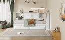 White Wooden Full Size L-shaped Daybed with Storage Bookcase, Upholstered Headboard, USB Charging Ports