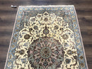 Persian Isfahan Rug 3x5, Fine 310 KPSI, Kork Wool Silk Foundation, Cream & Light Green