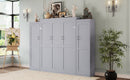 Full Size Murphy Bed, Wooden Full Wall Bed with 2 Wardrobe and Storage Shelf, Multifunctional Foldable Platform Bedframe for Guest-Room, Bedroom, Gray