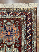 Pakistani Rug 3x5 ft, Caucasian Kazak Design, Geometric Rug, Small Vintage Oriental Carpet, Dark Red Vintage Handmade Wool Rug 3 x 5