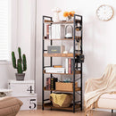 Adjustable Six Tier Industrial Wood Black Metal Bookcase