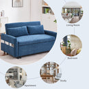 55.1' Pull Out Sleep Sofa Bed Loveseats Sofa Couch with Adjsutable Backrest, Storage Pockets, 2 Soft Pillows, USB Ports for Living Room, Bedroom, Apartment, Office, Blue (Old SKU: WF315689AAC)