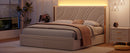 Modern Upholstered LED Bed Frame with Storage Drawers, Velvet Platform Bed, Wingback Headboard, RGB Light, Beige