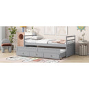 Twin Size Bed with Headboard, Footboard, Trundle and Three Storage Drawers, Twin Size Pine Wood Bed with Headboard, Footboard,Grey