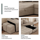 Modern L-Shape 3 Seat Reversible Sectional Couch with Pull Out Sleeper, Storage Chaise & 2 Stools, Cream, Linen Chenille