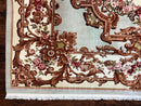 Aubusson Rug 10x13, Cream and Light Mint Green Hand Knotted Handmade French Savonnerie European Carpet, Wool Pile, Large Room Sized Vintage