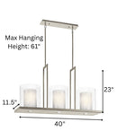 Triad 40"W 6-Light Classic Pewter Finish Clear Glass White Vetro Mica Shades Linear Chandelier by Kichler