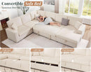 130Inch Beige Upholstered Sleeper Sofa With Storage