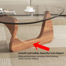 Walnut Clear Glass Oval Coffee Table Diameter 32.68 Inch
