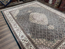 Sino Persian Rug 9x12, Dark Green and Ivory, Medallion, Mahi Herati, Elegant Oriental Carpet, Wool Hand Knotted Traditional Room Sized Rug