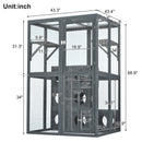 Grey Pine Wood Outdoor Cat House with Shelves and Weather Protection, Removable Wood Boxes