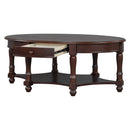 Vintage Oval Coffee Table with Drawer and Storage Shelf, Antique Cocktail Table in 45', French Country Accent Table for Living Room,Walnut
