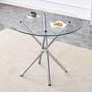 Modern Round Clear Glass Dining Table with Unique Silver Metal Legs for 4-6 People