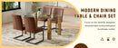 Table and chair set.A 49.6*30 Inch Transparent Tempered Glass Dining Table With Wood Grain MDF Legs.Paired With 4 Ergonomic Brown Technology Fabric Dining Chairs,Black Metal Legs.