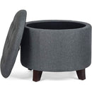 Gray Fabric Round Storage Ottoman With Button Tufting